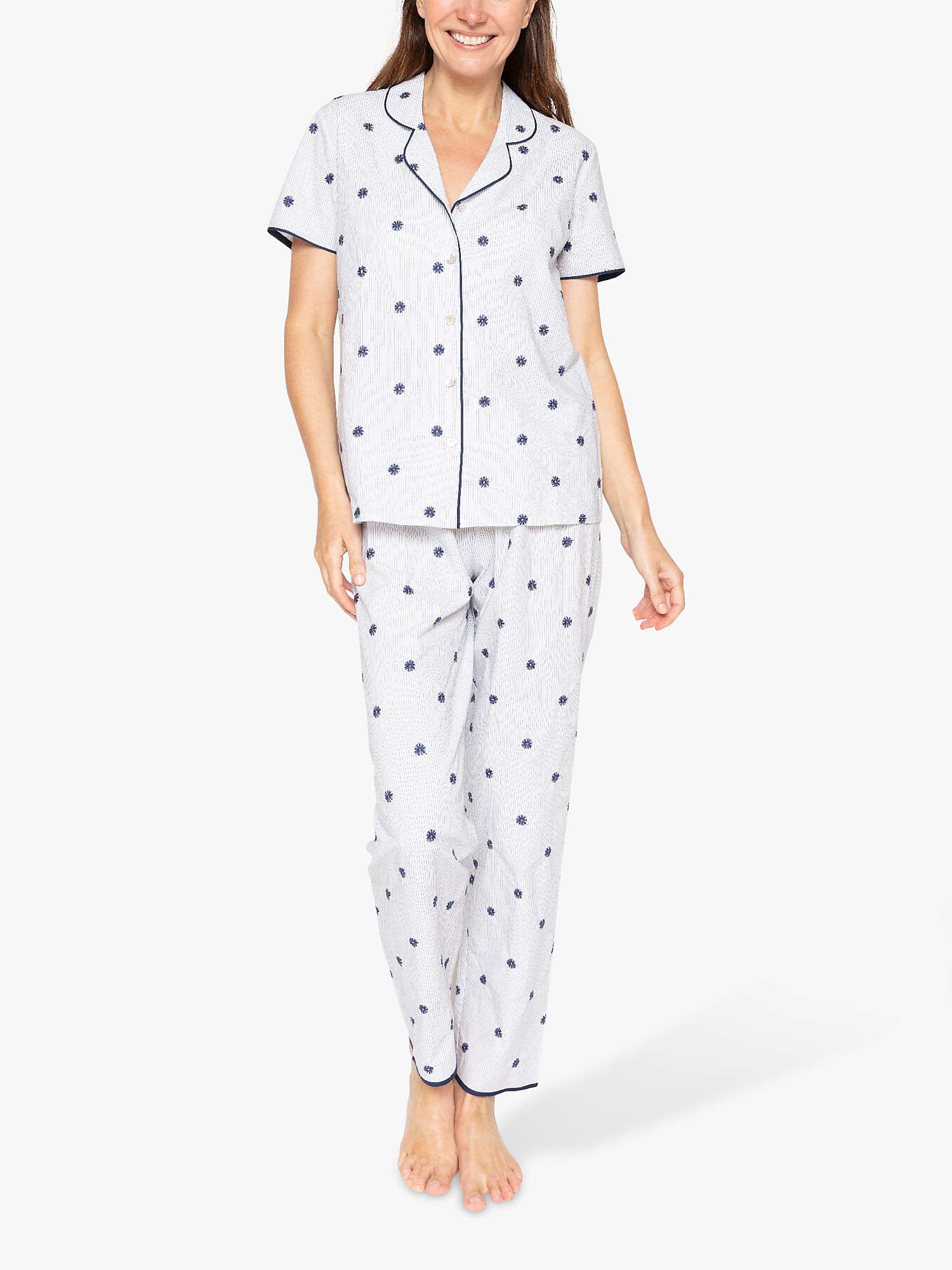 Buy Nora Rose by Cyberjammies Jolene Embroidered Pyjama Set, White/Navy Online at johnlewis.com