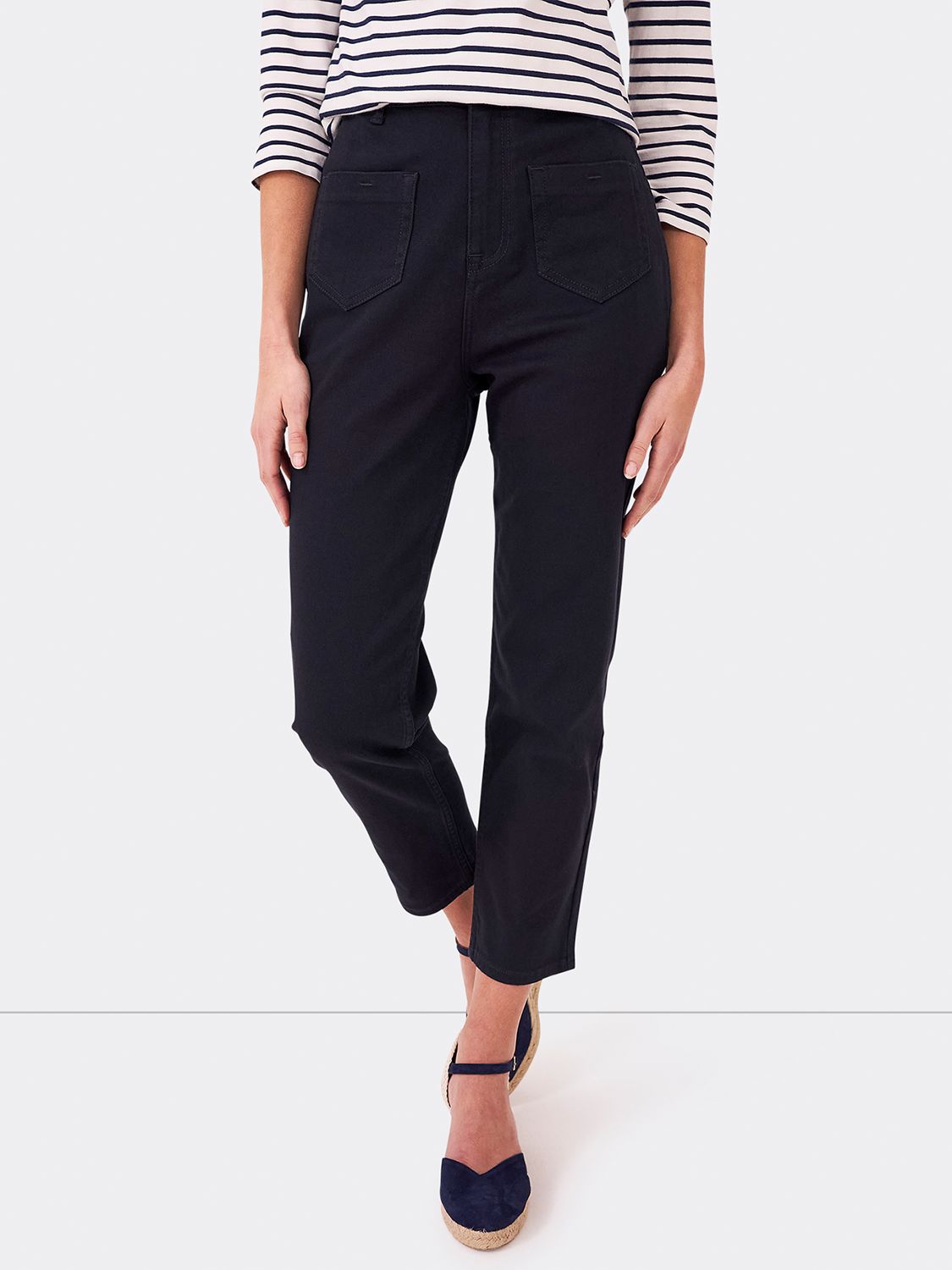 Crew Clothing Cambridge Cropped Trousers, Green, Navy at John Lewis ...