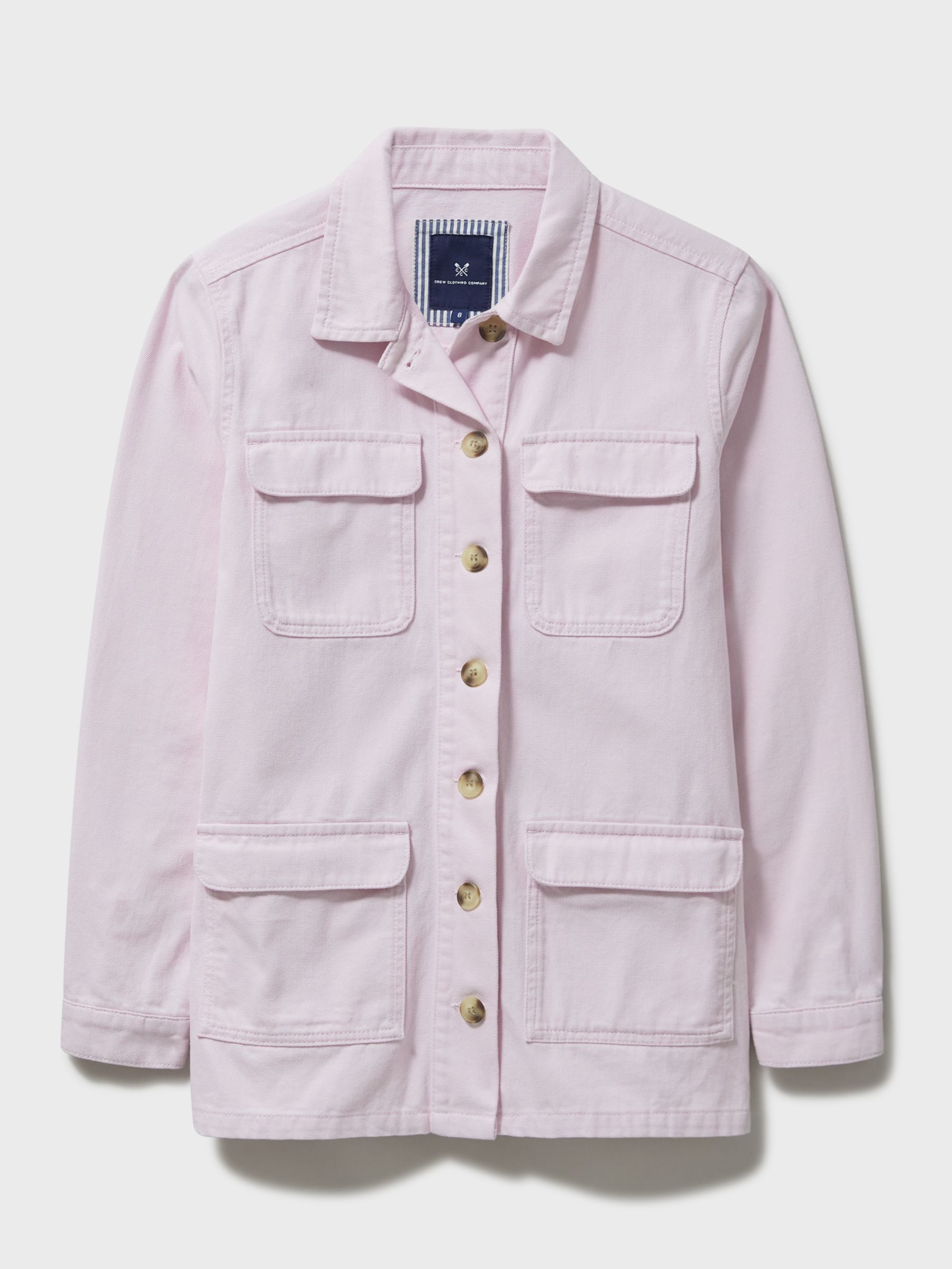 Crew Clothing Longline Denim Jacket, Pink at John Lewis & Partners