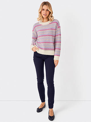 Crew Clothing Bailey Textured Stripe Jumper, Pink/Multi, 10
