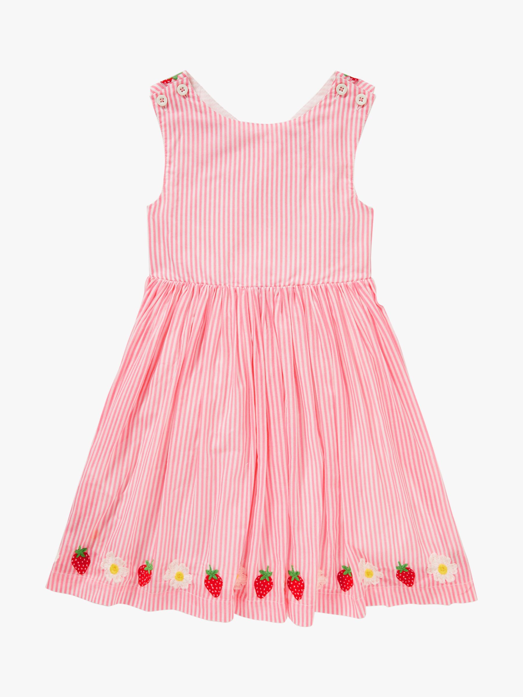Mini Boden Kids' Strawberry Stripe Cross Back Dress, Pink Lemonade