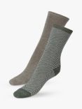 Dear Denier Mei Herringbone and Plain Ankle Socks, Pack of 2, Dark Green/Grey