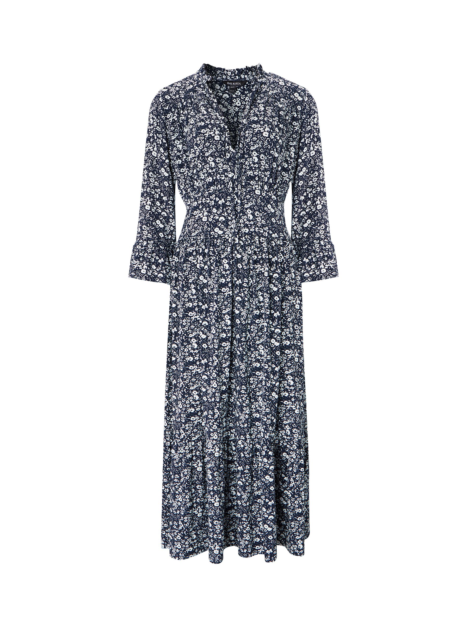 Baukjen Marta Floral Midi Dress, Indigo Silhouette at John Lewis & Partners