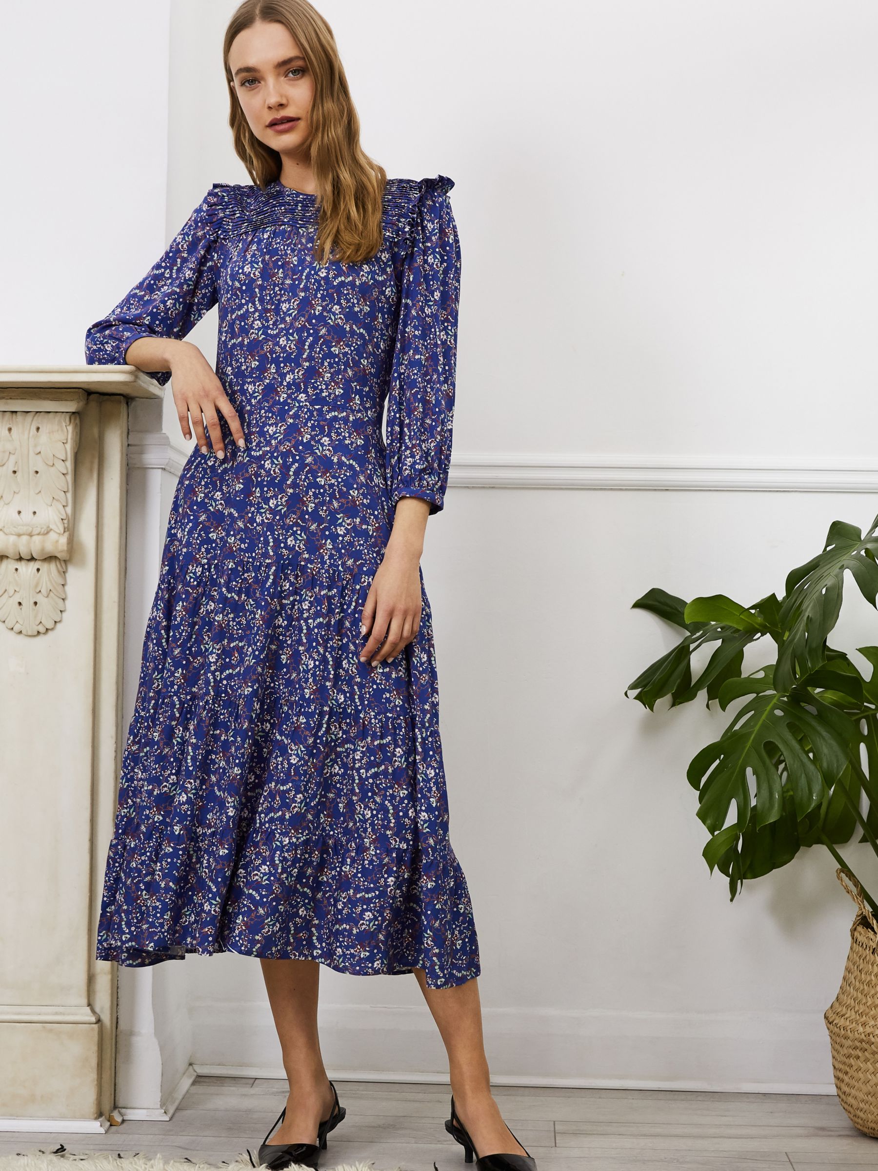 Baukjen Cece Floral Print Midi Dress, Blue Vine at John Lewis & Partners