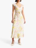 Ted Baker Necole Floral Print Belted Midi Dress, White/Multi