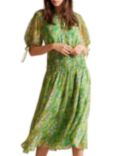 Ted Baker Ursille Asymmetric Smocking Midi Dress, Mid Green