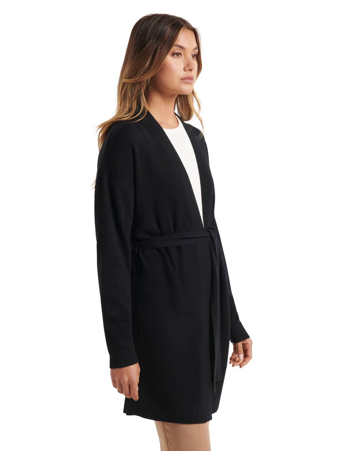 Forever New Georgie Belted Cardigan, Black, XXS