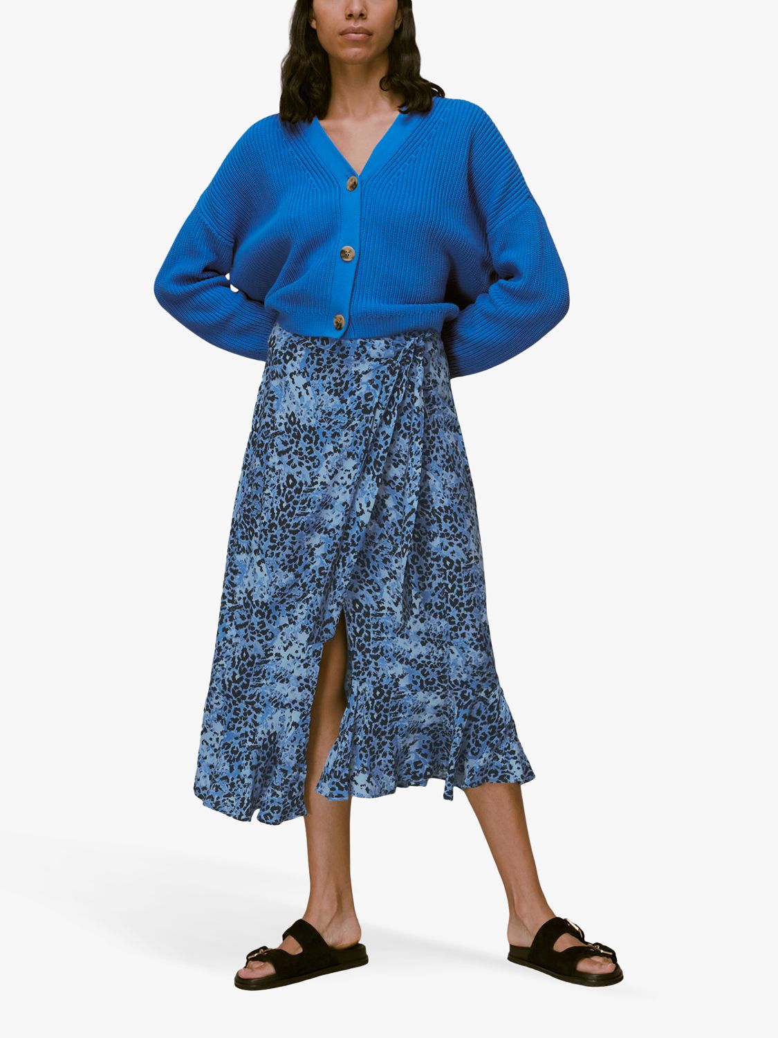 Blue leopard shop print wrap skirt