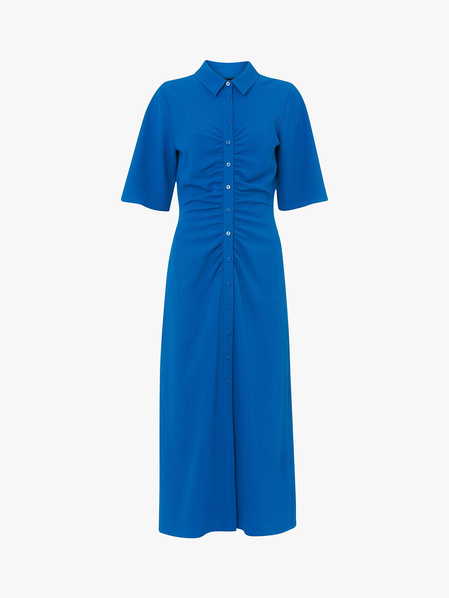 Whistles Textured Gathered Detail Midi Dress, Blue at John Lewis & Partners
