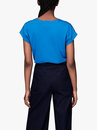 Whistles Willa Organic Cotton V-Neck Cap Sleeve T-Shirt, Blue