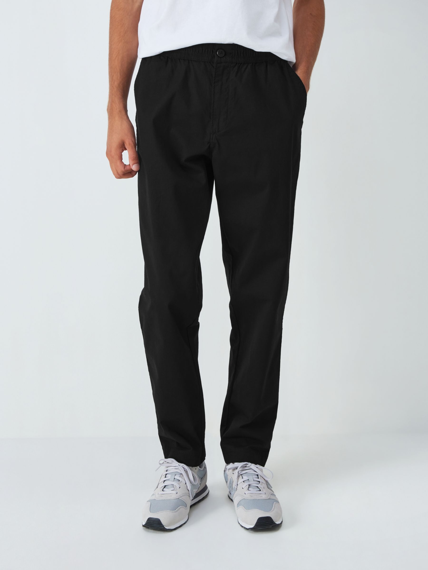 John Lewis ANYDAY Relaxed Fit Ripstop Stretch Cotton Ankle Trousers, Black  at John Lewis & Partners