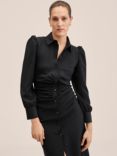 Mango Fru Gathered Detail Shirt Dress, Black