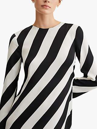 Mango Bell Cut-Out Striped Satin Maxi Dress, Black/White