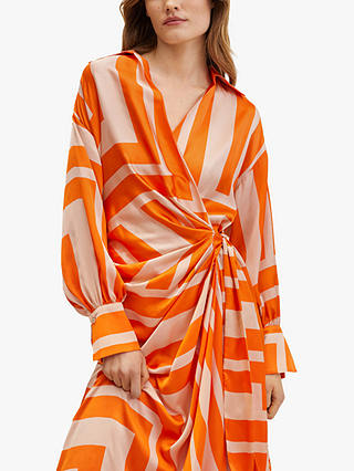 Mango Cinema Stripe Print Midi Dress, Light Pastel Orange
