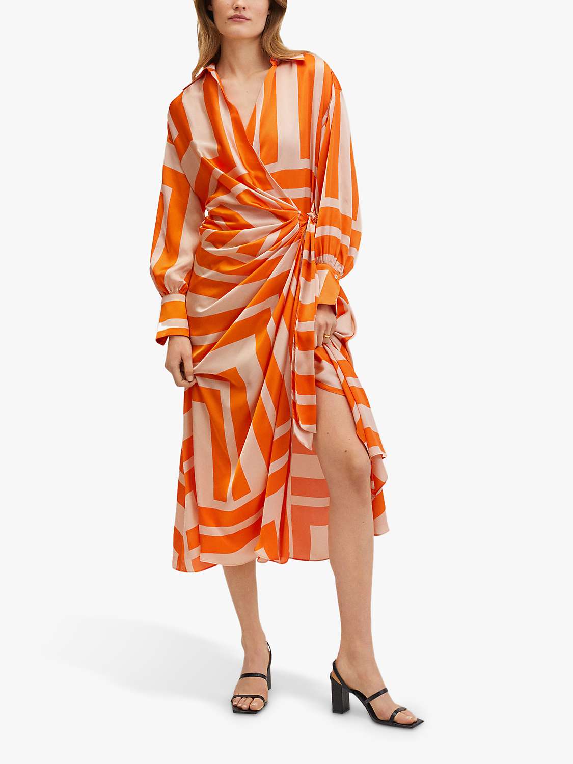 Mango Cinema Stripe Print Midi Dress, Light Pastel Orange at John Lewis \u0026  Partners