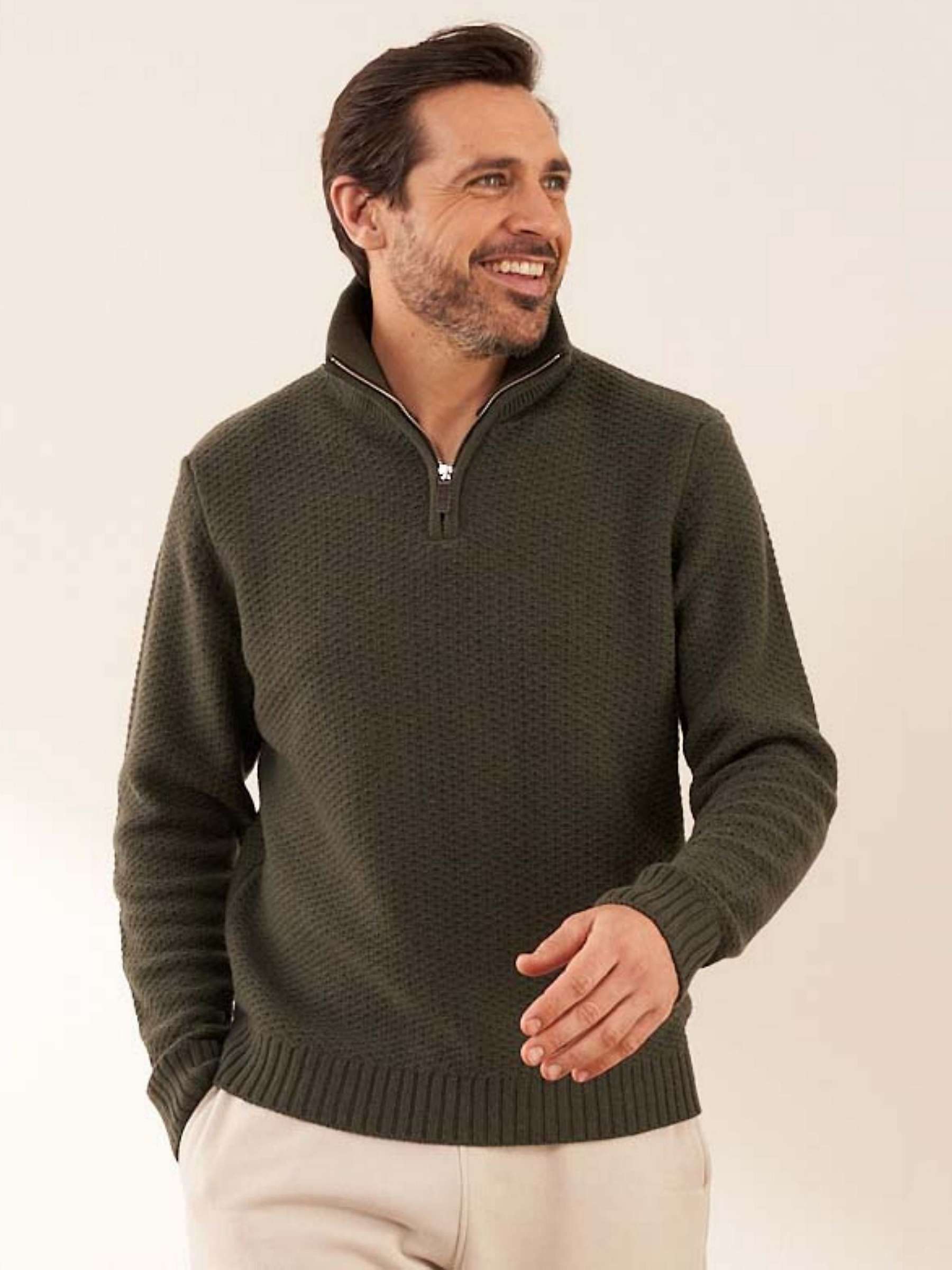 Buy Truly Windsor Wool Cashmere Blend Zip Jumper, Khaki Online at johnlewis.com