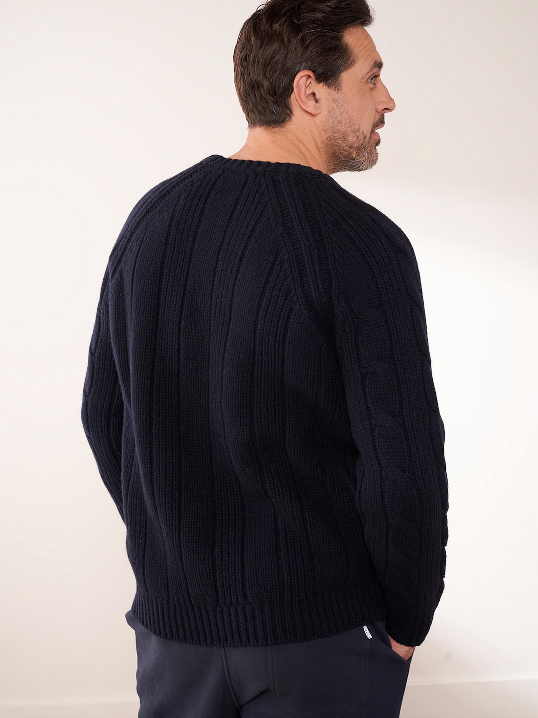 Truly Mayfair Cable Knit Fisherman Jumper, Midnight Blue at John Lewis ...
