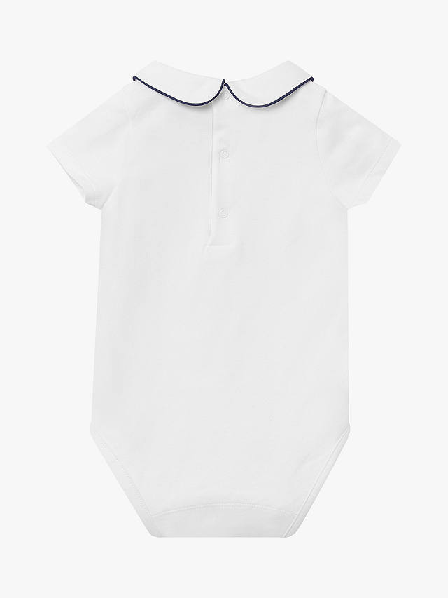 Trotters Thomas Brown Baby Milo Piped Short Sleeve Jersey Bodysuit, White/Navy