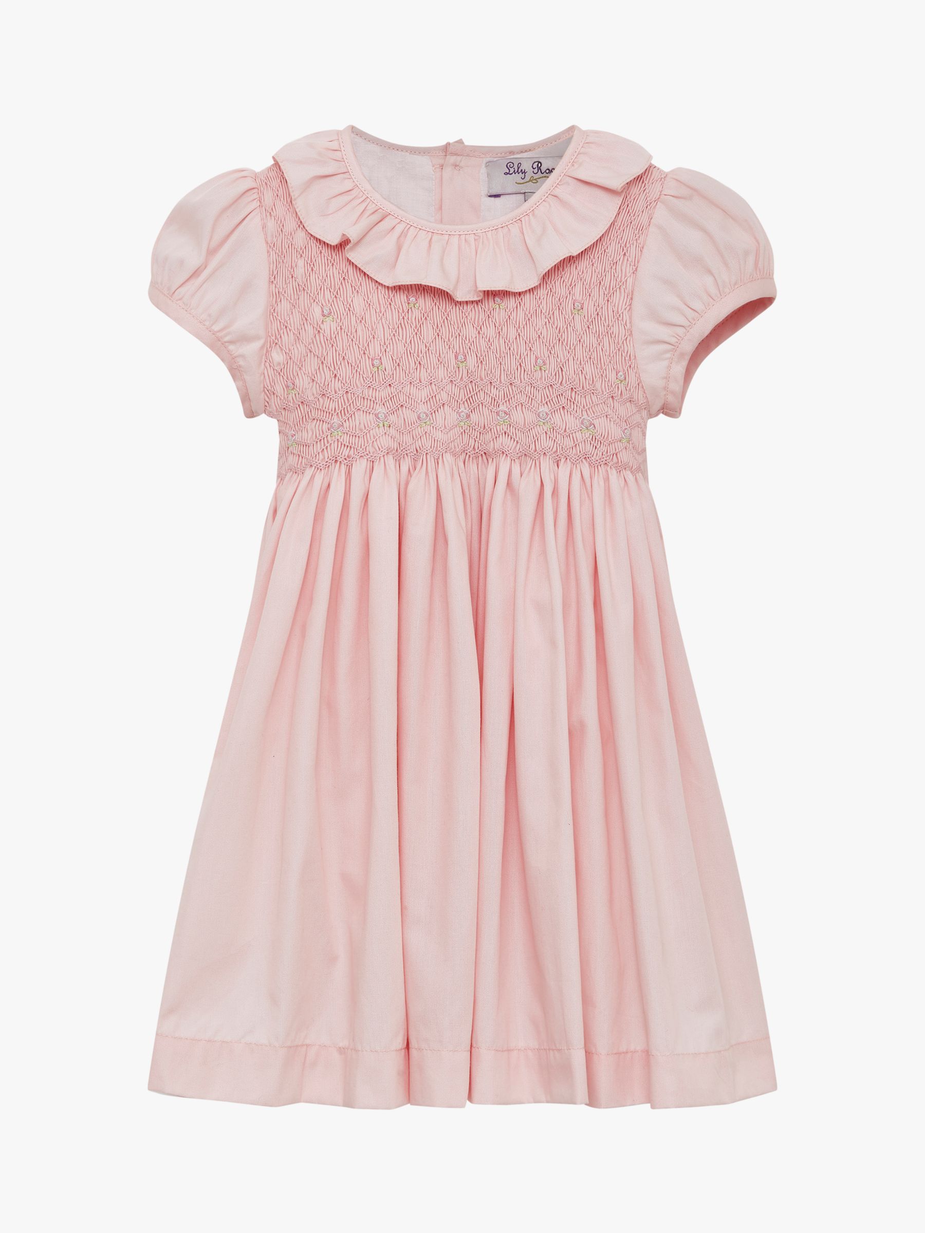 Trotters Willow Baby Hand Smocked Bodice Dress, Peach, 3-6 months