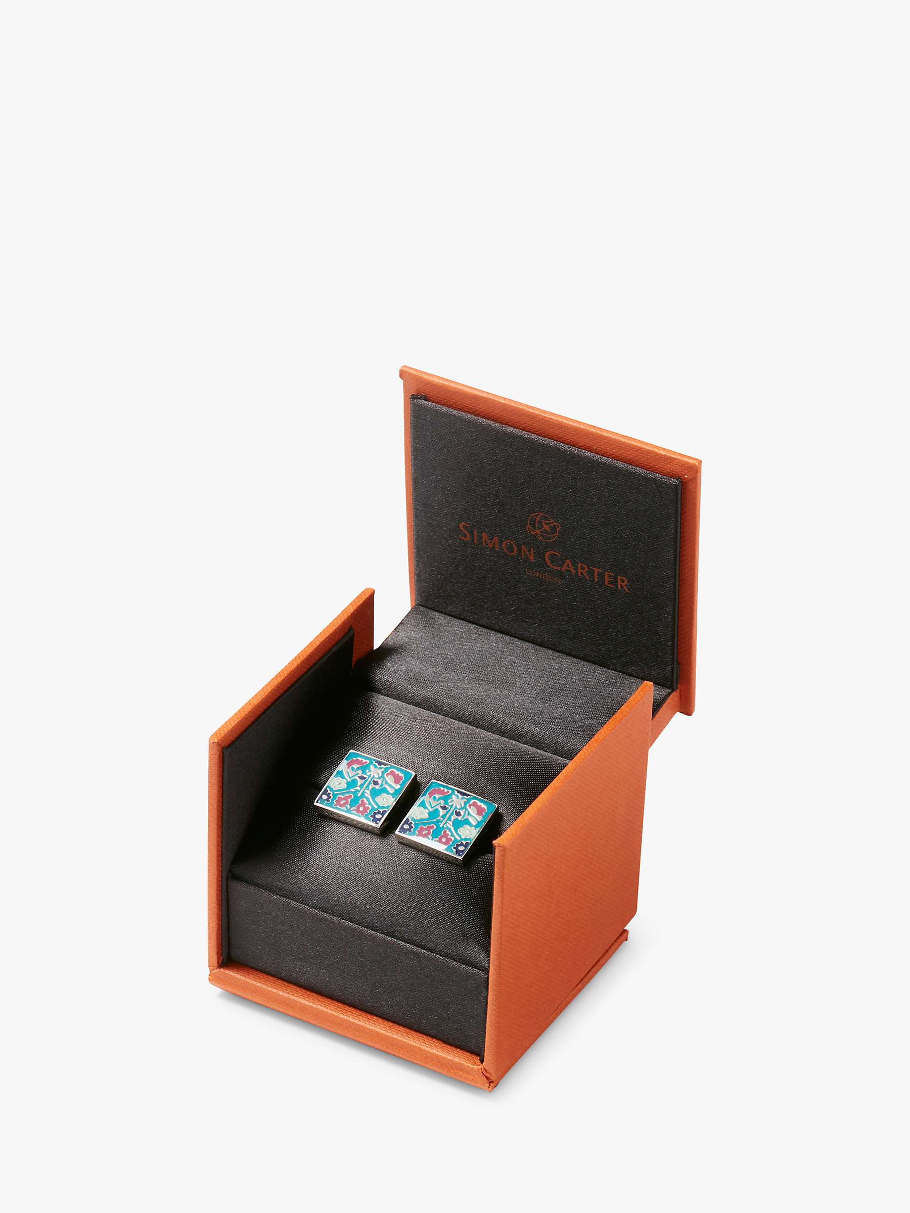 Buy Simon Carter Small Square Floral Cufflinks, Blue/Multi Online at johnlewis.com