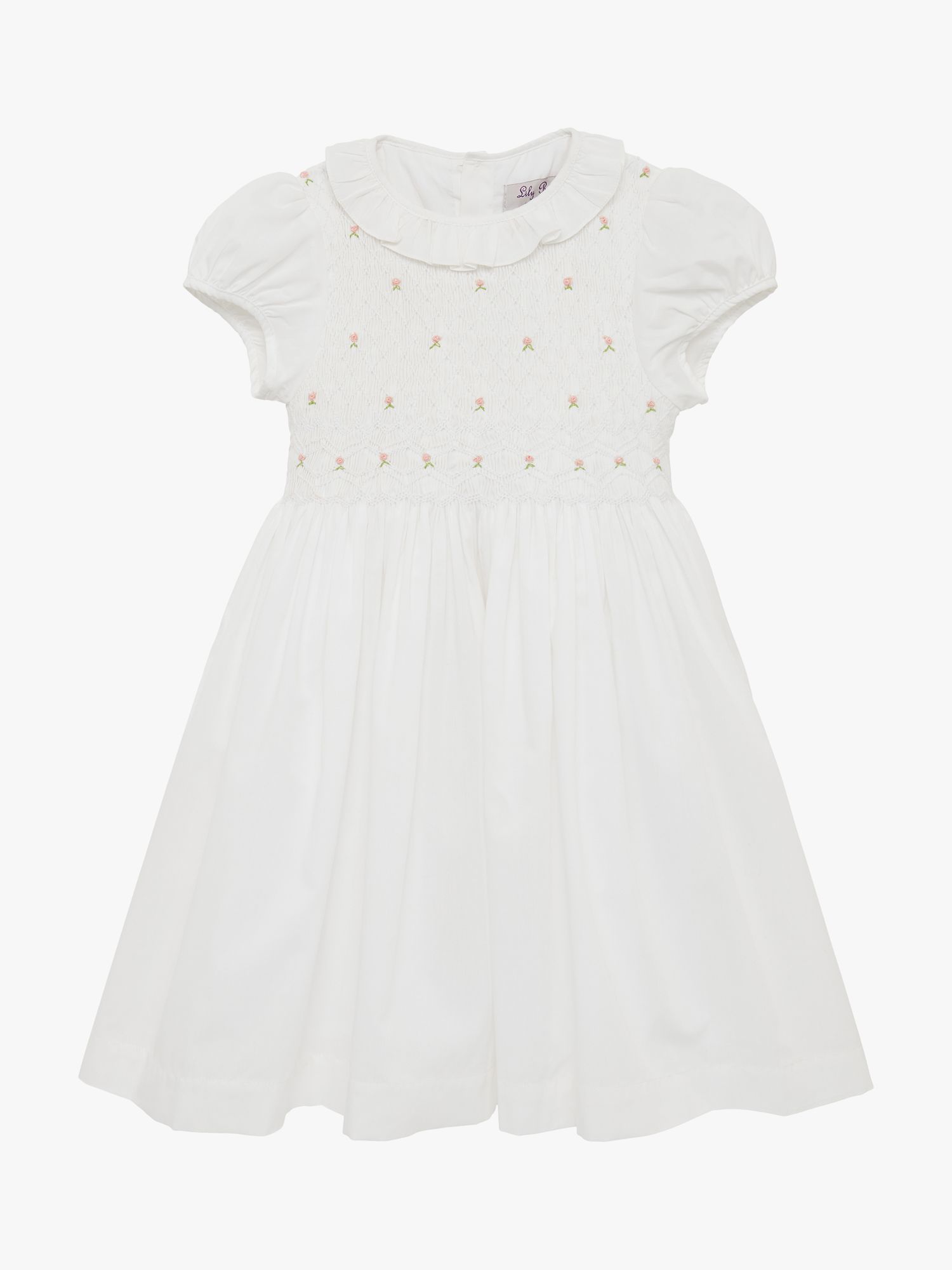 Trotters Willow Baby Hand Smocked Bodice Dress, White at John Lewis ...