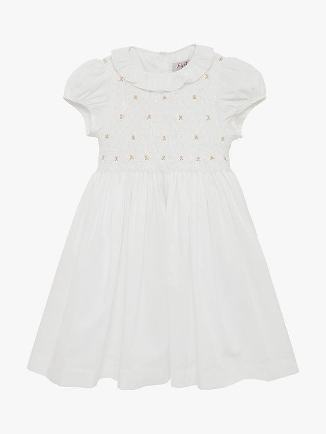 Trotters Willow Baby Hand Smocked Bodice Dress, White
