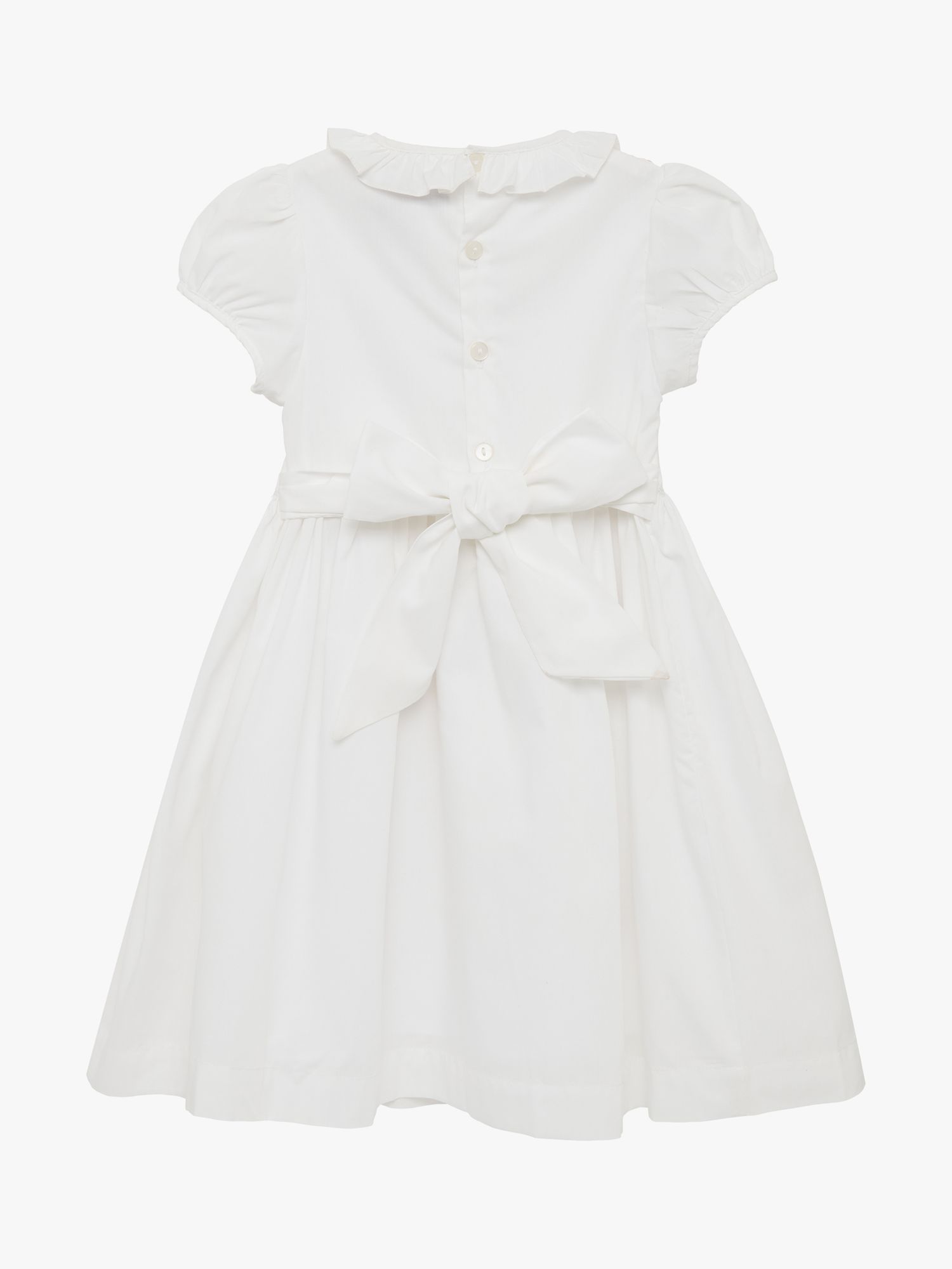 Trotters Willow Baby Hand Smocked Bodice Dress, White, 2 years