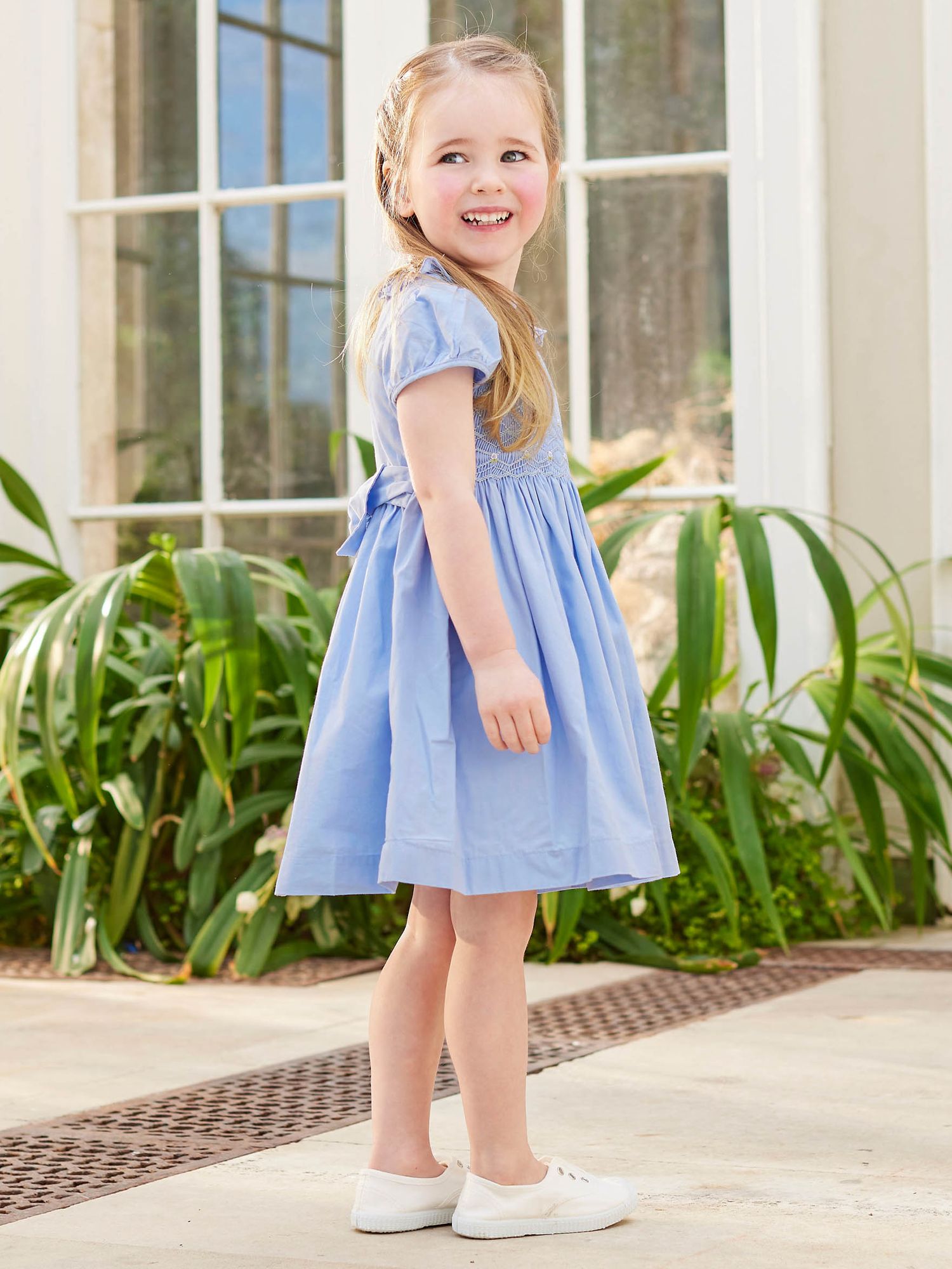 Buy Trotters Lily Rose Kids' Lily Willow Rose Smock Front Occasion Dress, Cornflower Blue Online at johnlewis.com