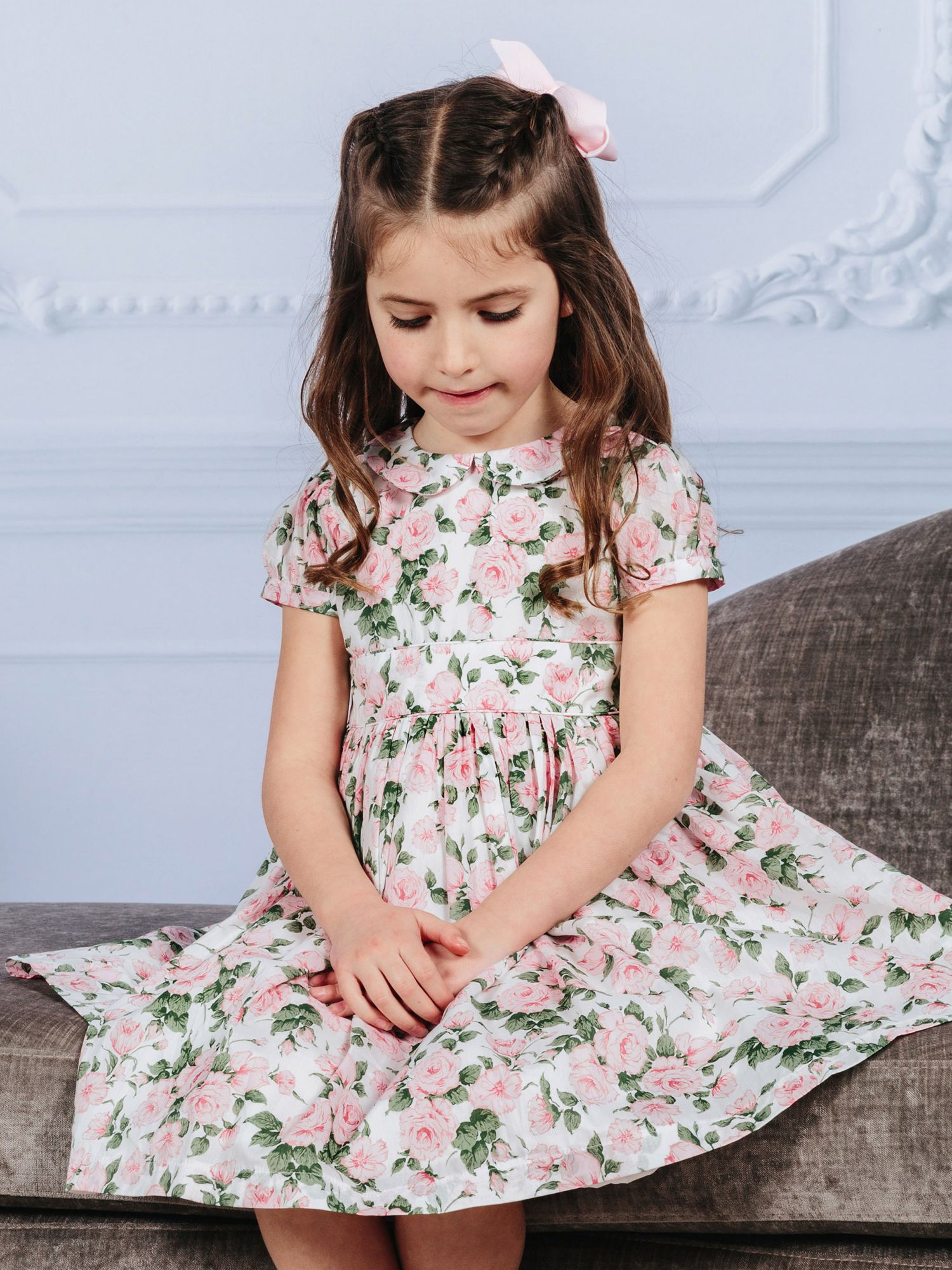 Trotters Kids' Carline Floral Dress, Pink at John Lewis & Partners