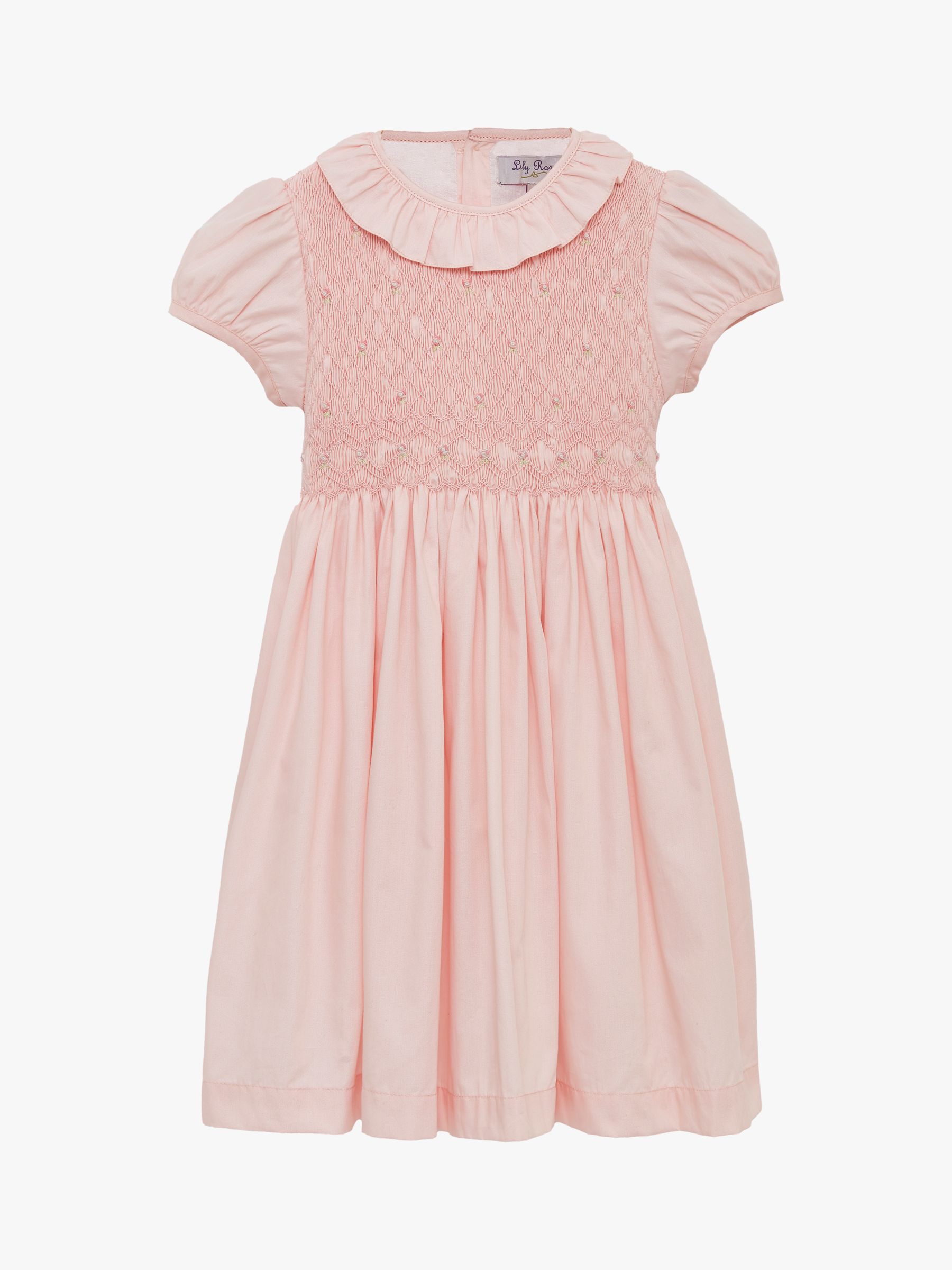 Trotters Lily Rose Kids' Lily Smock Front Occasion Dress, Peach at John ...
