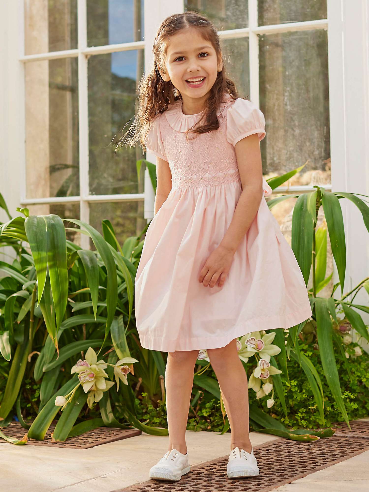 Buy Trotters Lily Rose Kids' Lily Smock Front Occasion Dress, Peach Online at johnlewis.com