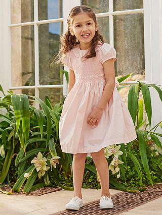 Trotters Lily Rose Kids' Lily Smock Front Occasion Dress, Peach