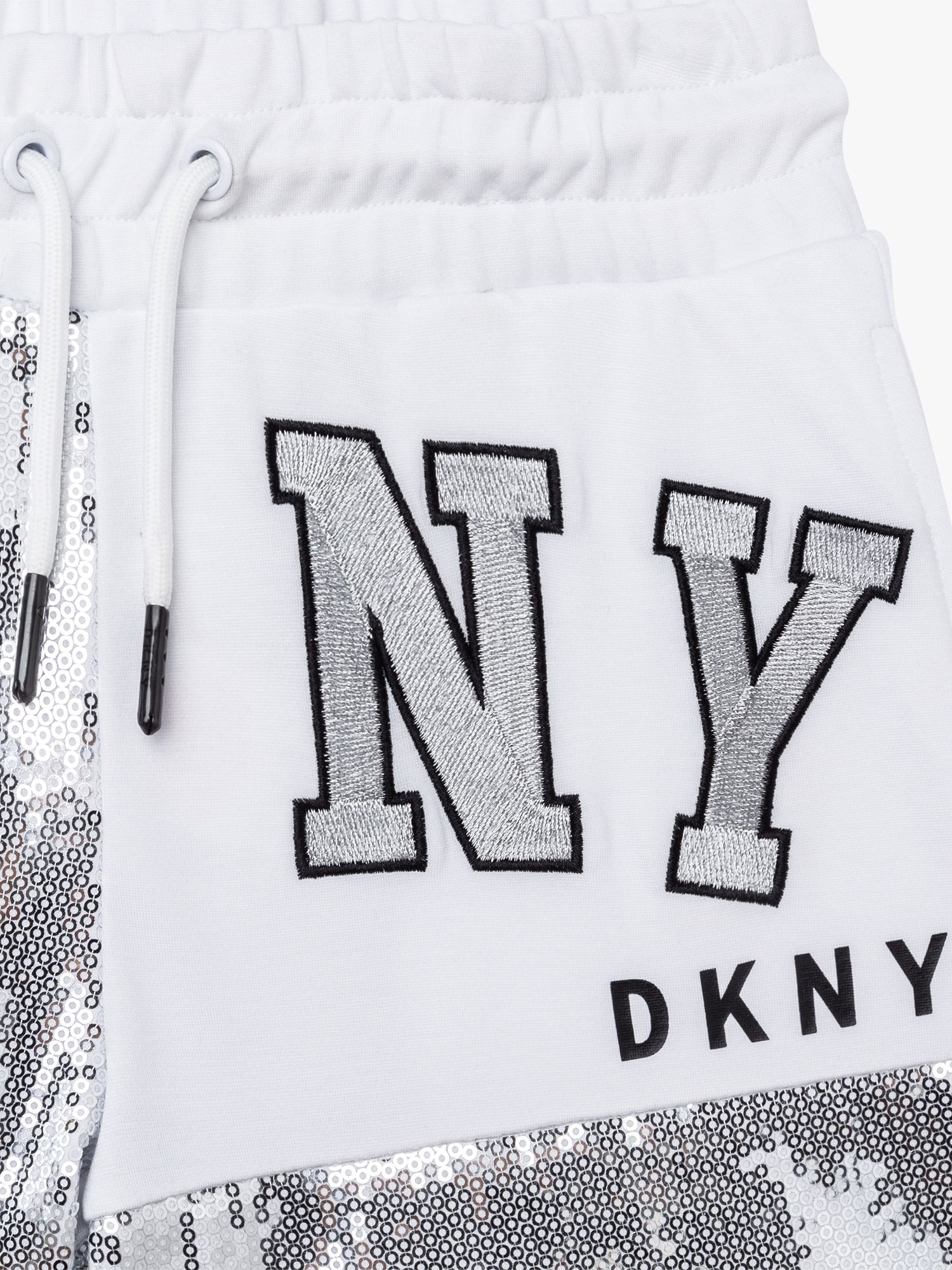 DKNY Kids' Fancy Sequin Logo Shorts, Silver/White, 4 years
