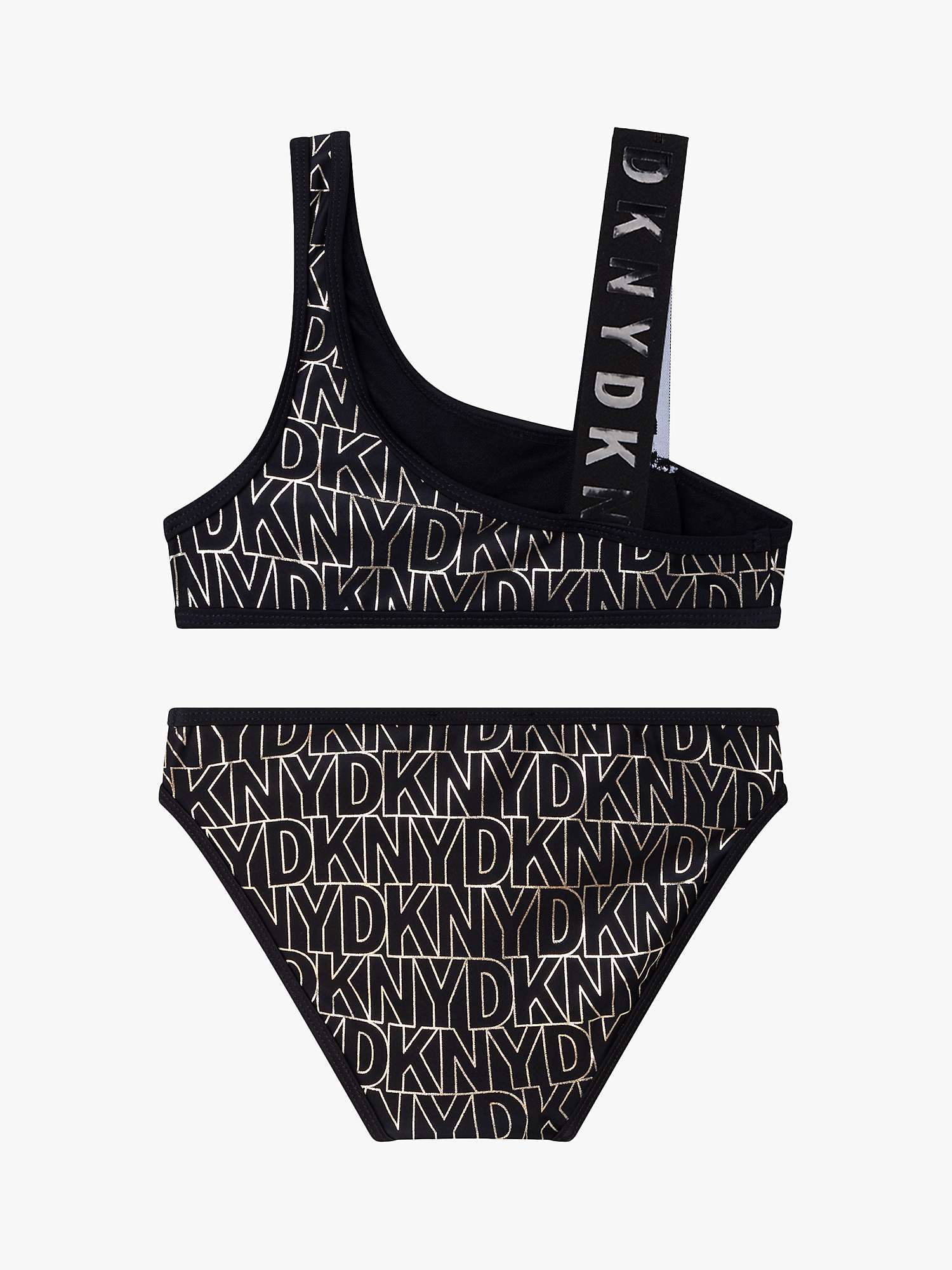 Buy DKNY Kids' Logo Asymmetric Strap Bikini, Black/Gold Online at johnlewis.com
