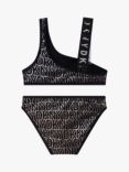 DKNY Kids' Logo Asymmetric Strap Bikini, Black/Gold