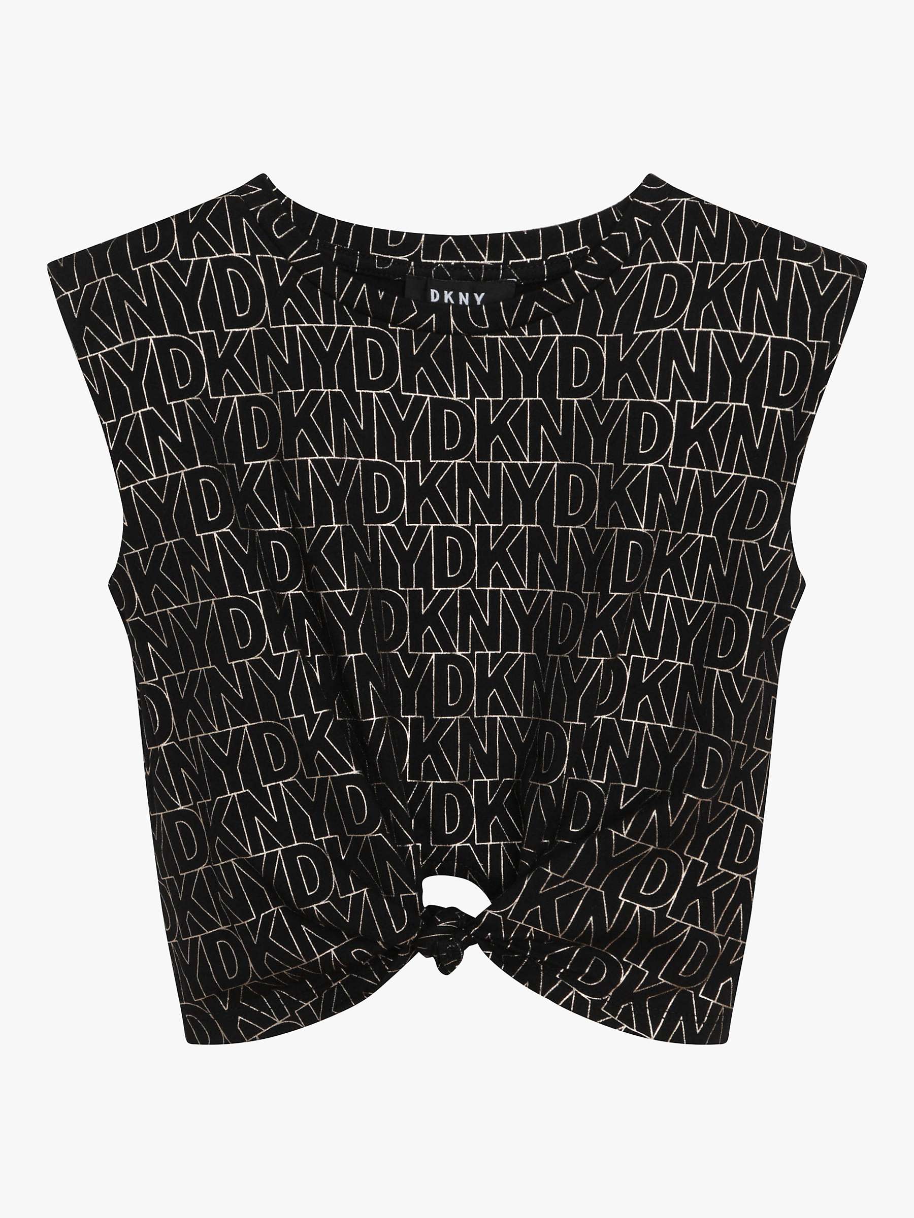Buy DKNY Kids' Logo Tie Front T-Shirt, Black/Multi Online at johnlewis.com