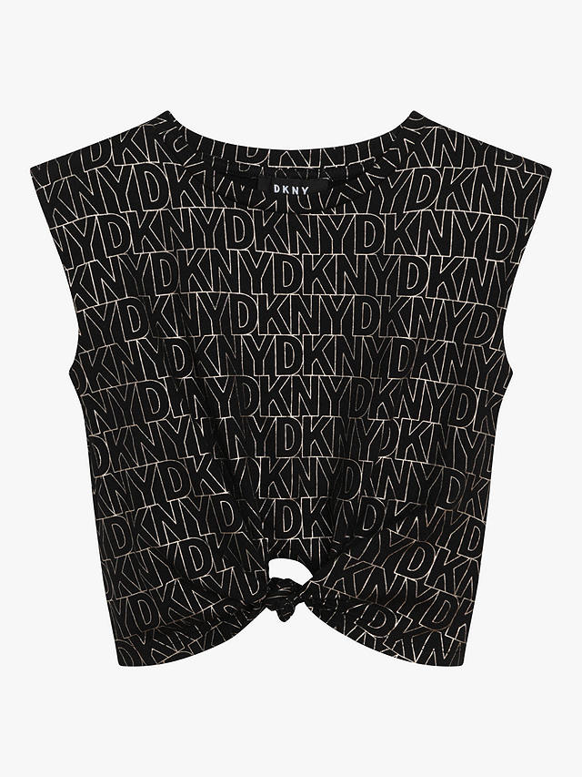 DKNY Kids' Logo Tie Front T-Shirt, Black/Multi