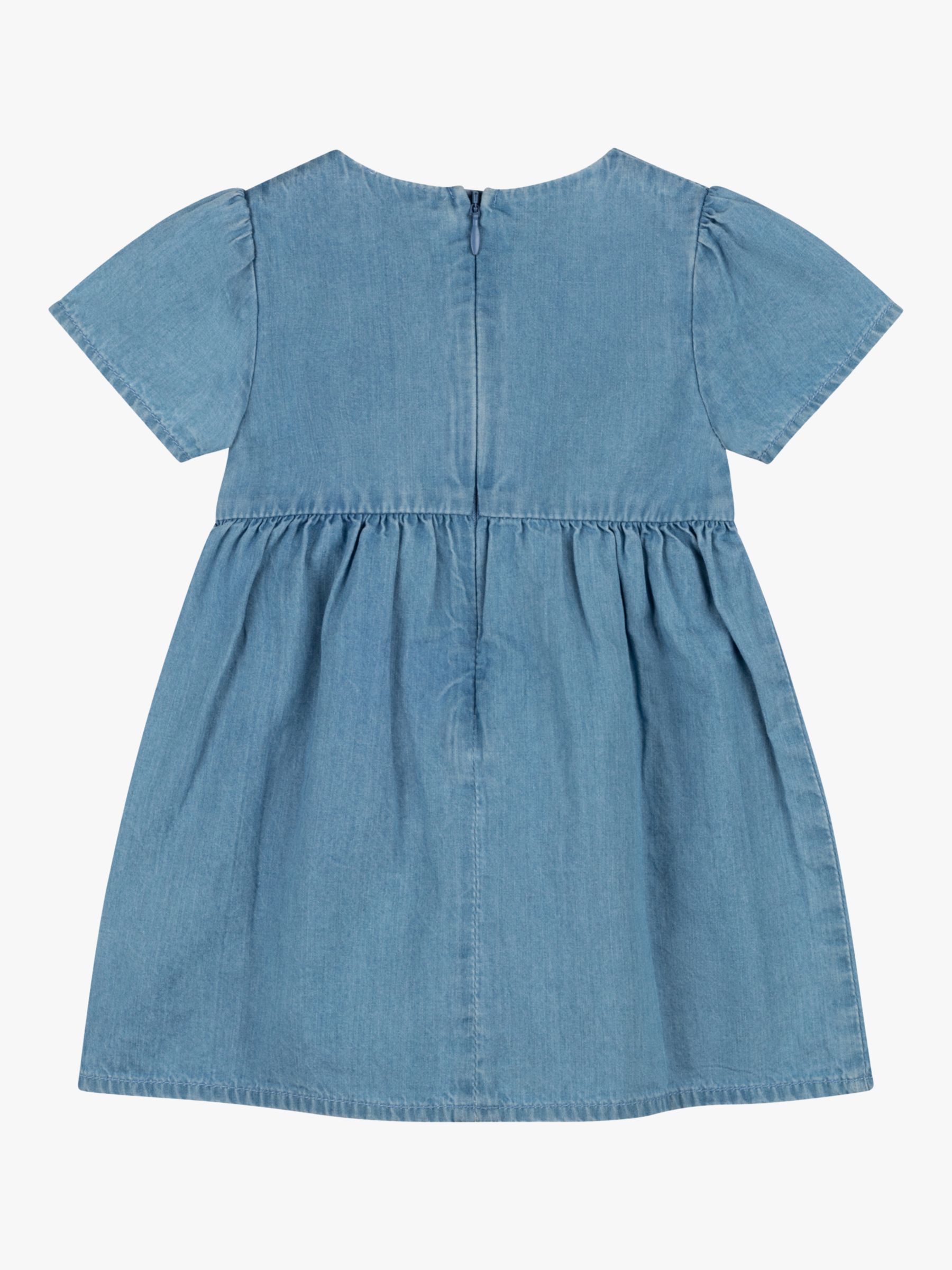 Carrément Beau Baby Denim Frill Short Sleeve Dress, Denim Blue at John ...