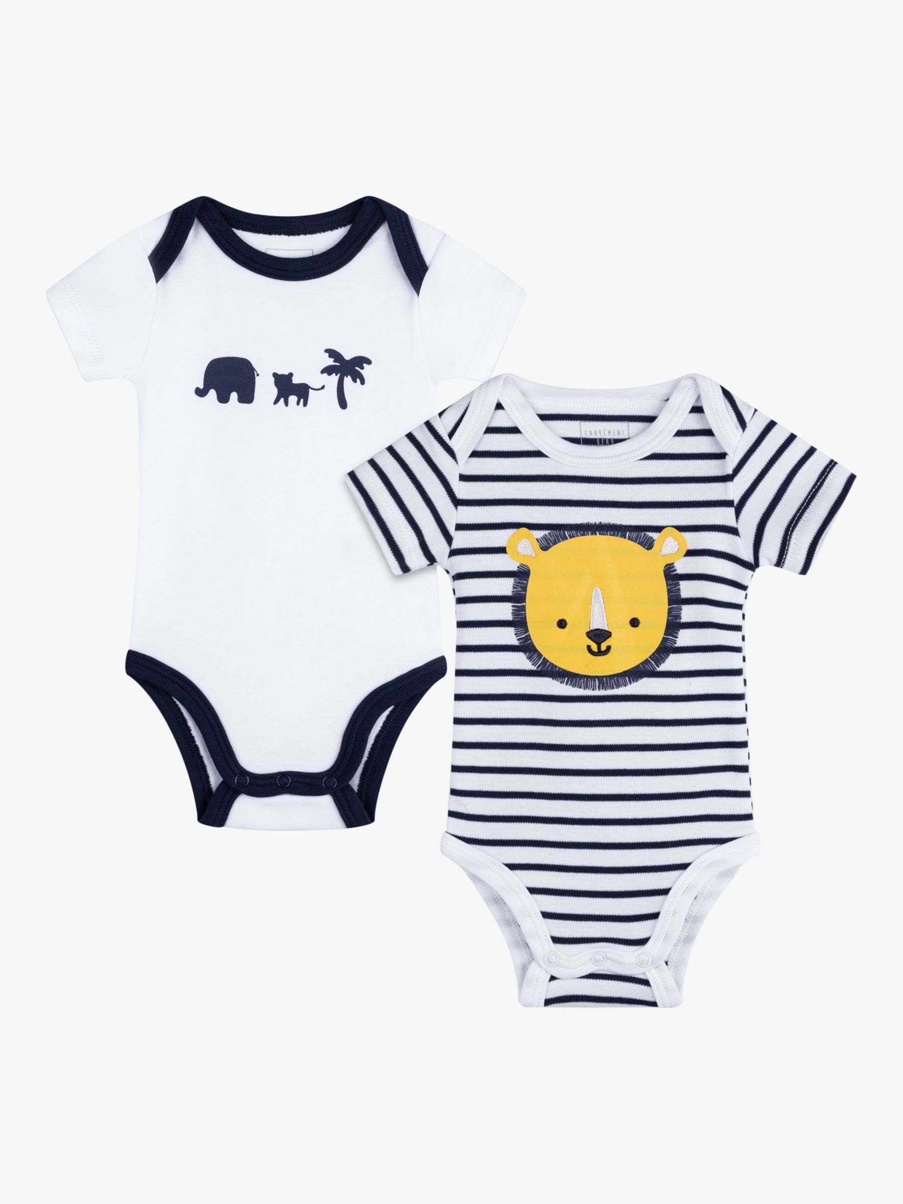 Carrément Beau Baby Lion & Stripe Print Bodysuit, Pack of 2, Blanc Bleu