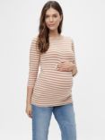 Mamalicious Molly Striped Maternity Stretch Cotton Top, Brown