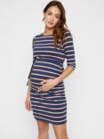Mamalicious Carmen Maternity Striped Bodycon Dress, Blue
