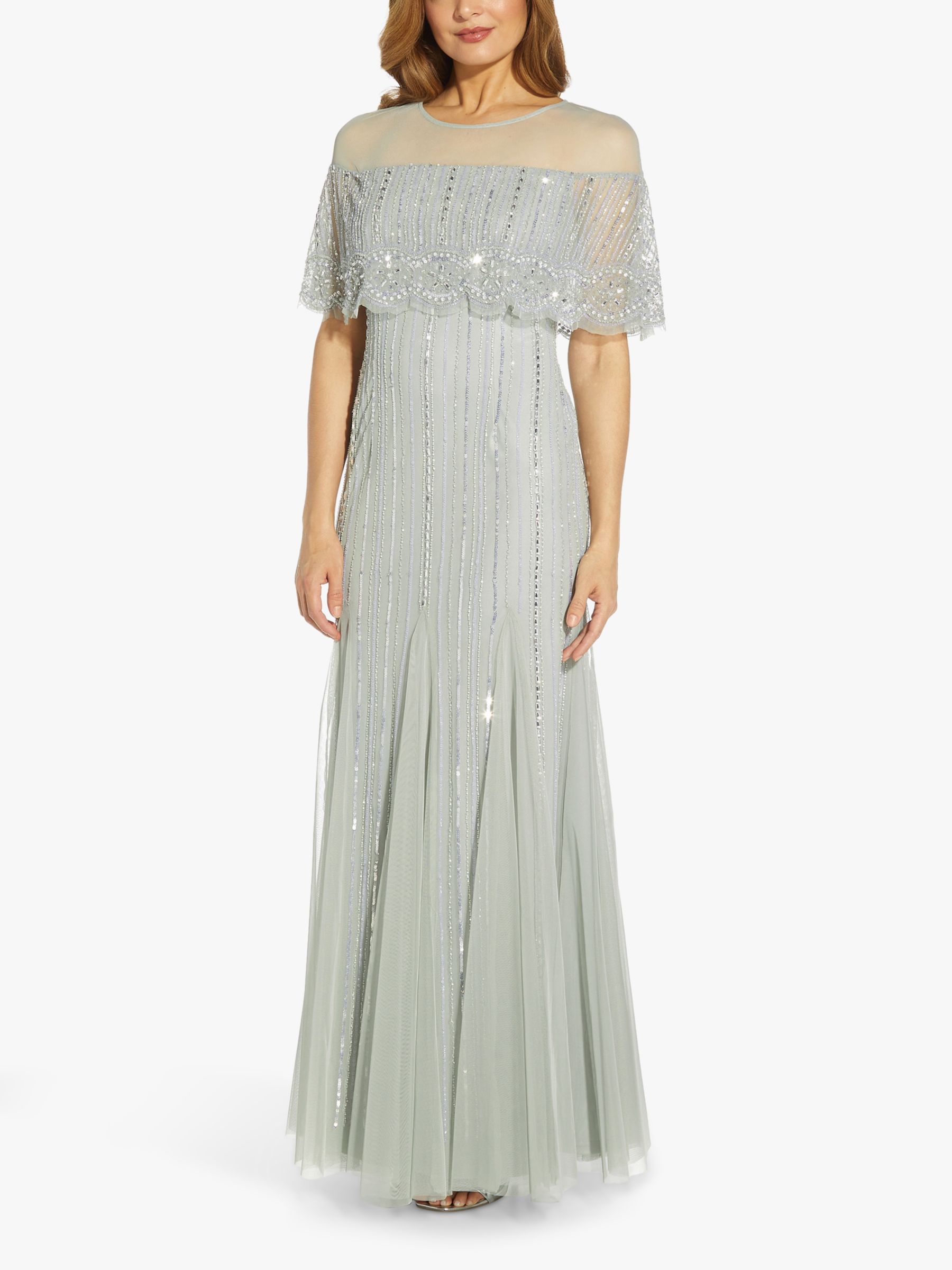 Adrianna Papell Beaded Cape Embellished Maxi Dress, Frosted Sage, 6