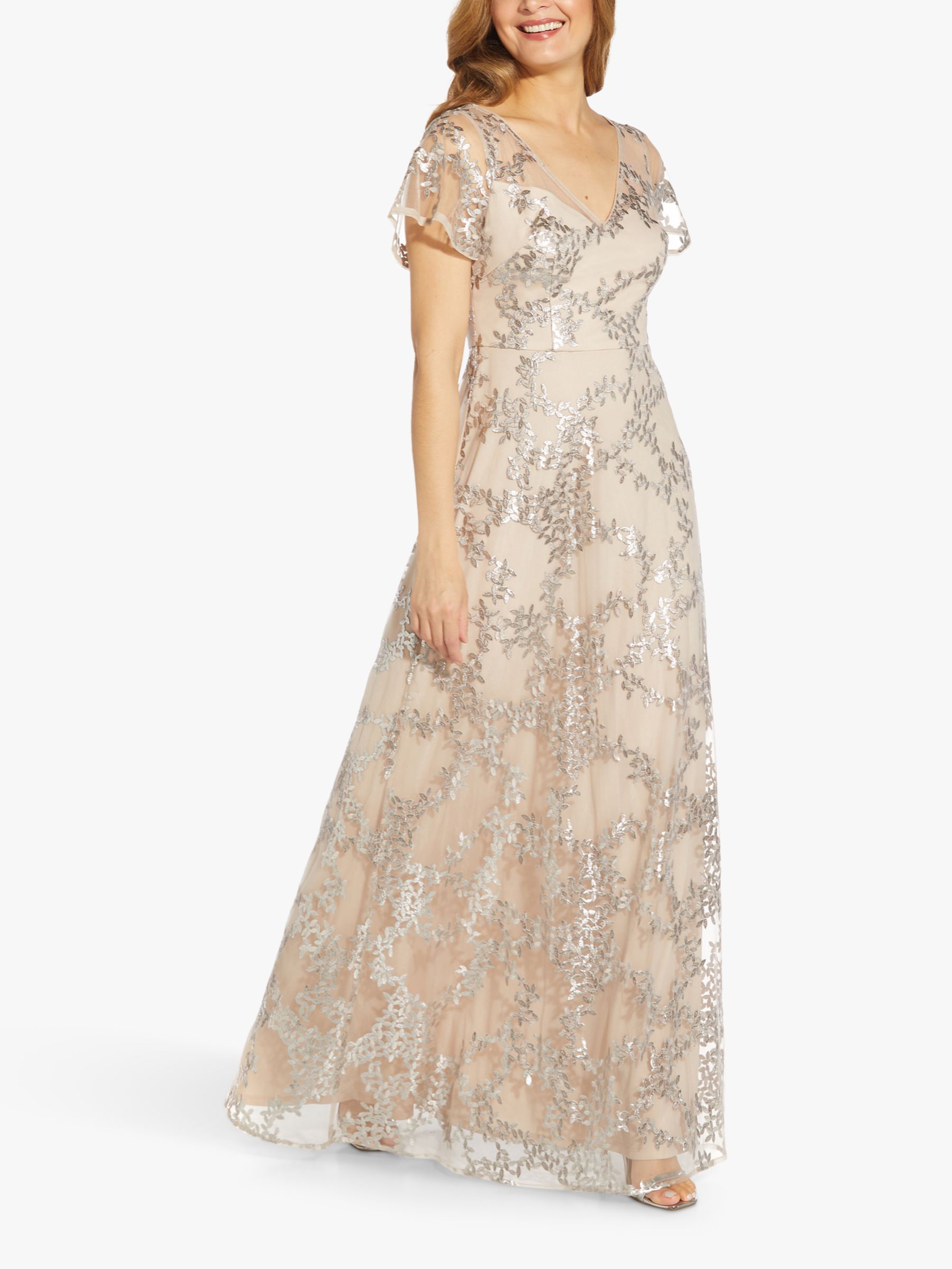 Adrianna Papell Metallic Embroidered Maxi Dress, Marble at John Lewis ...
