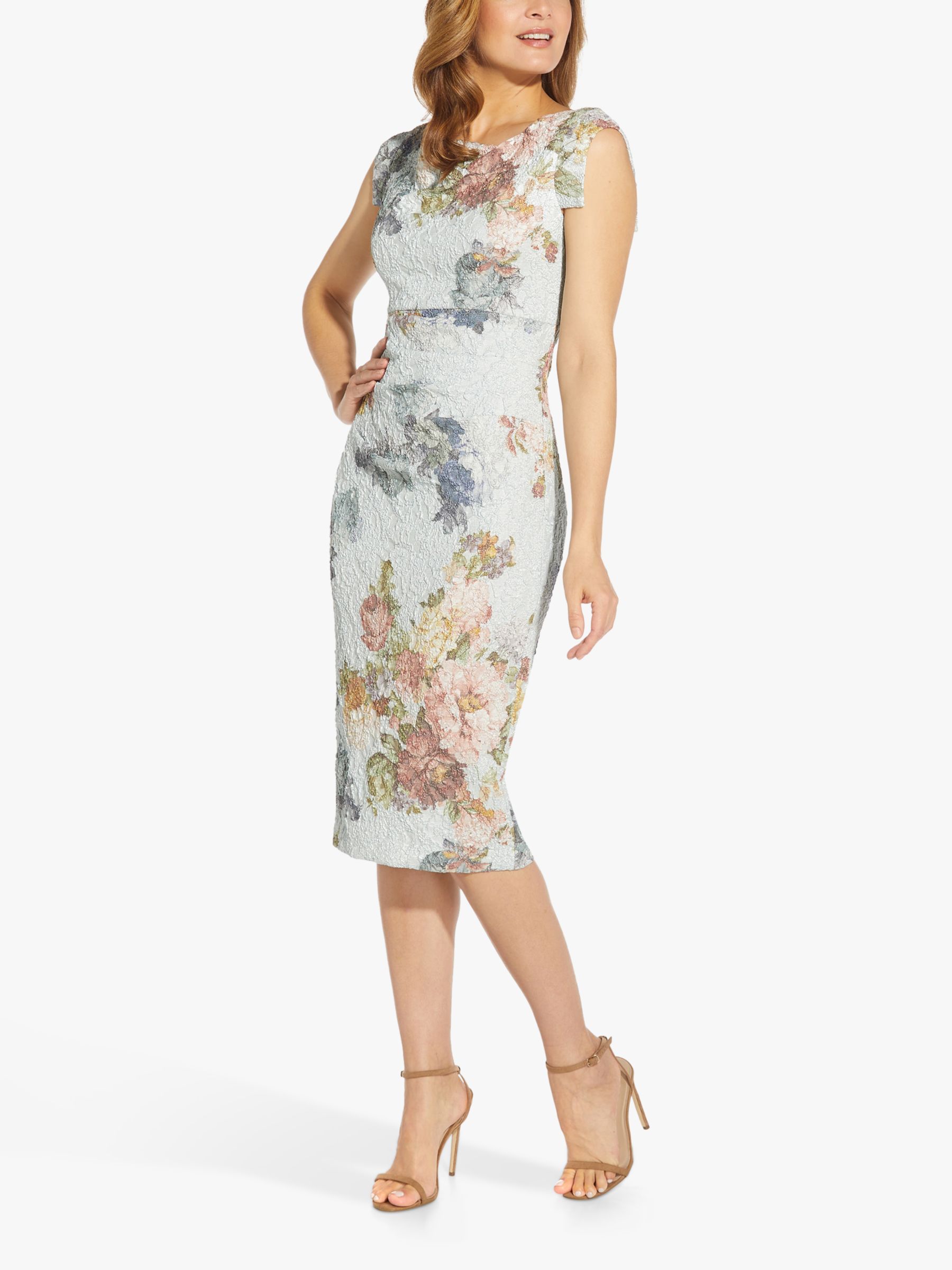 Adrianna Papell Petite Floral Matelasse Midi Dress Sky Blue Multi 6