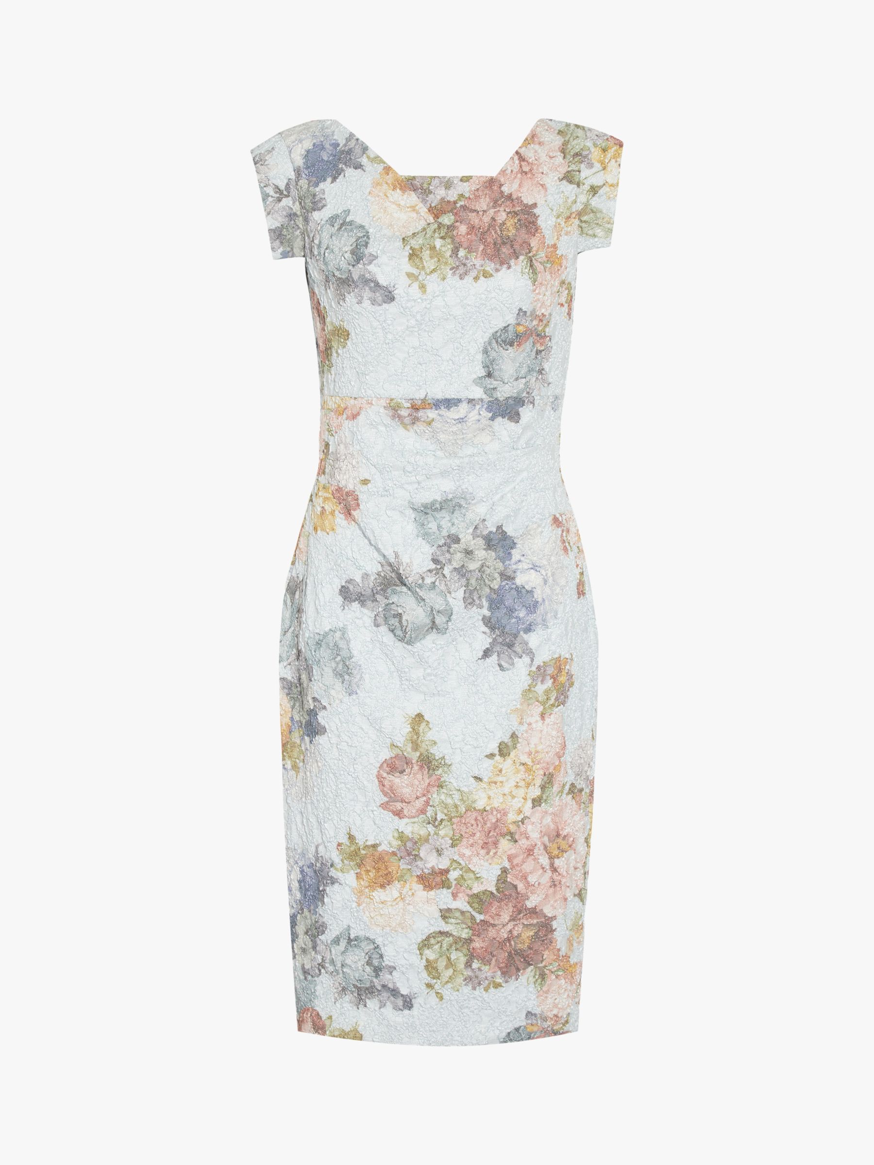 Adrianna Papell Petite Floral Matelasse Midi Dress Sky Blue Multi 6