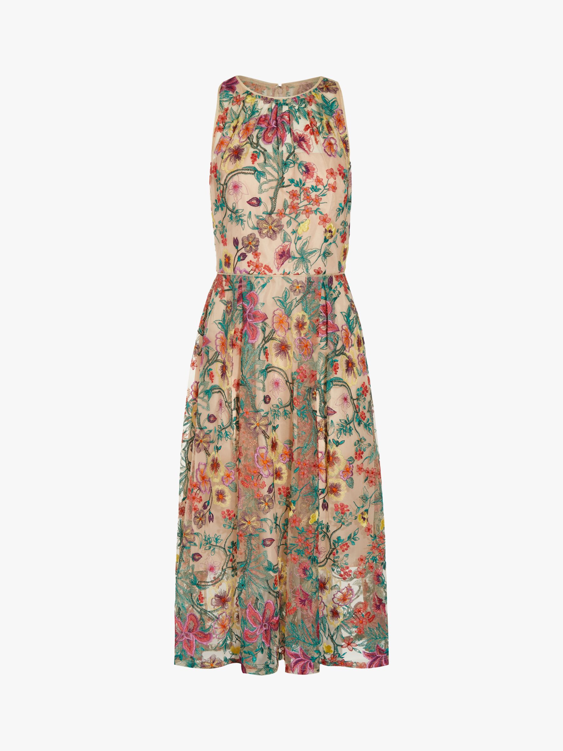 Adrianna Papell Embroidered Floral Midi Dress, Bright Pink/Multi at ...