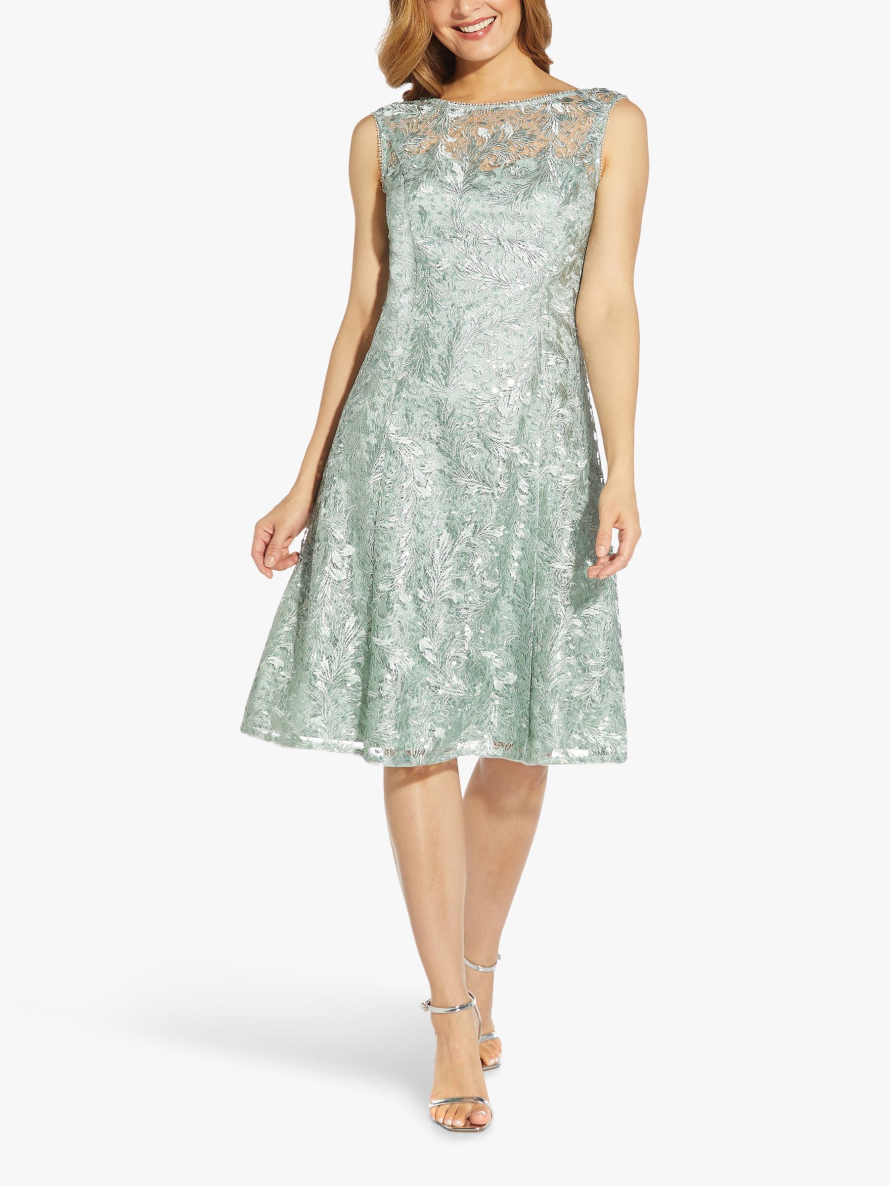 Adrianna Papell Embroidered Flared Cocktail Dress Cloudy Aqua 12