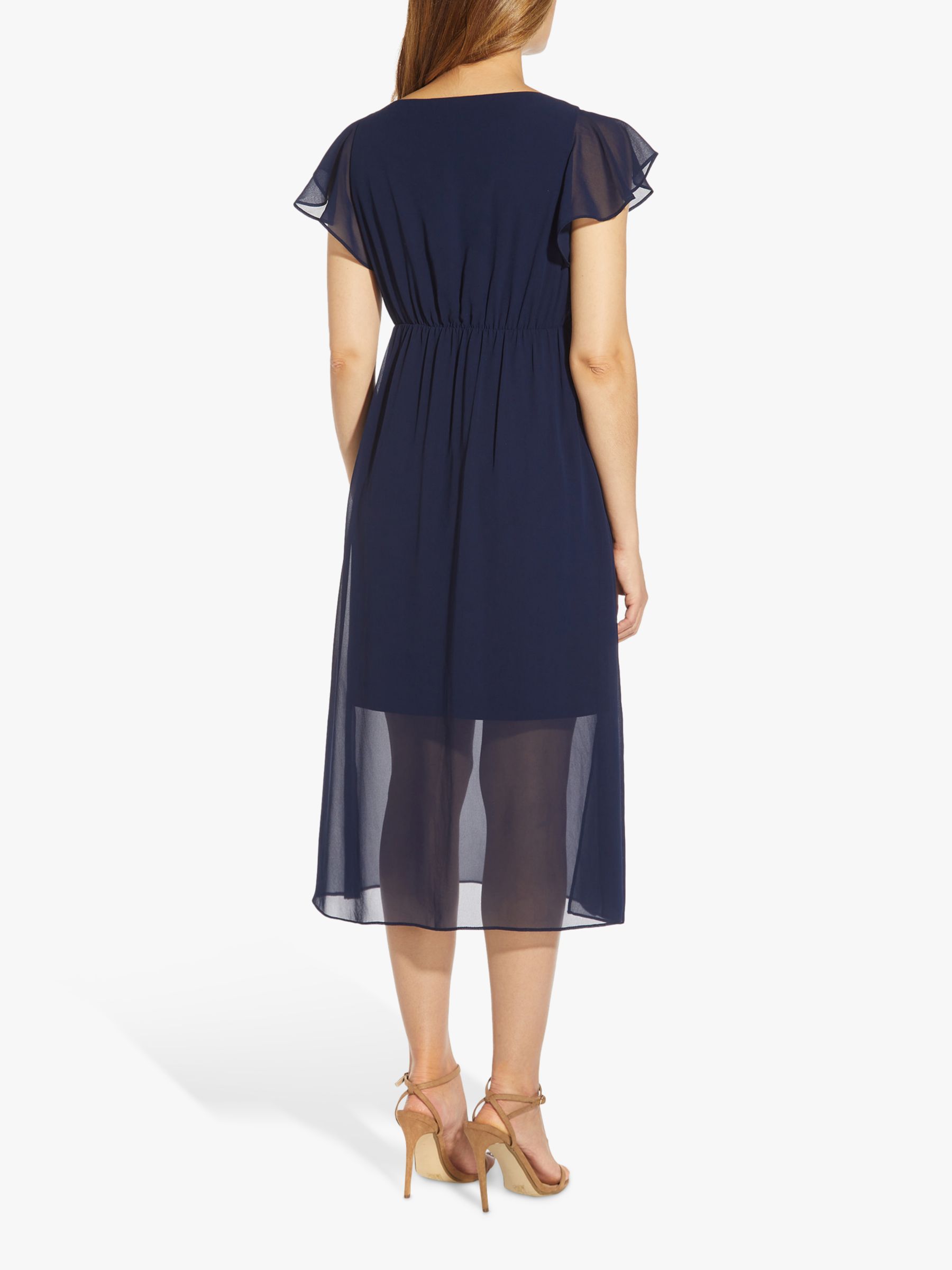 Adrianna Papell Chiffon and Jersey Midi Dress Navy at John Lewis