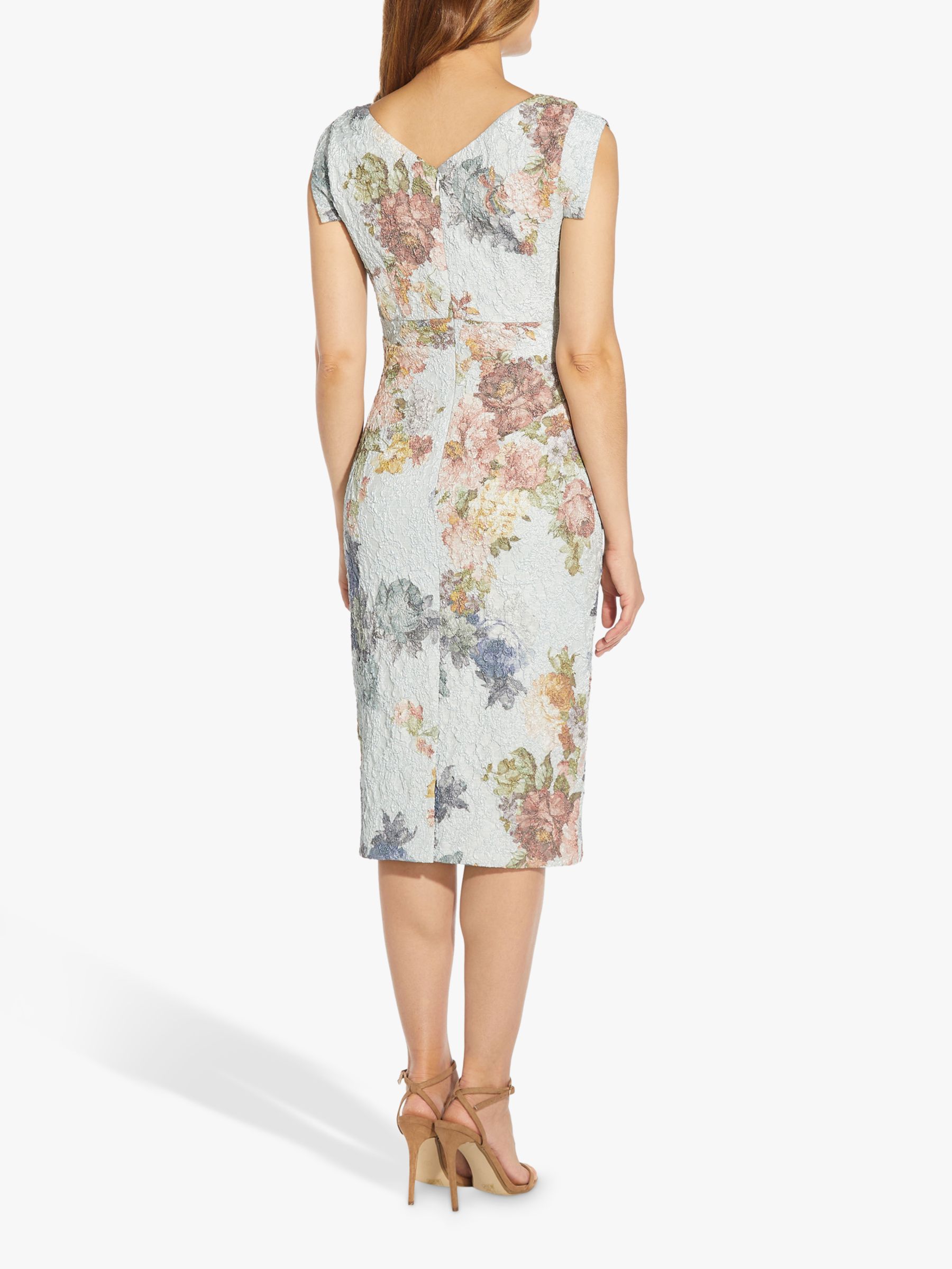 Adrianna Papell Floral Matelasse Midi Dress, Sky Blue/Multi