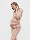Mamalicious Emma Stripe Maternity Dress, Mocha Mousse